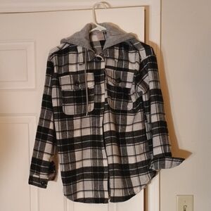Black and White Plaid Hoodie Shirt
